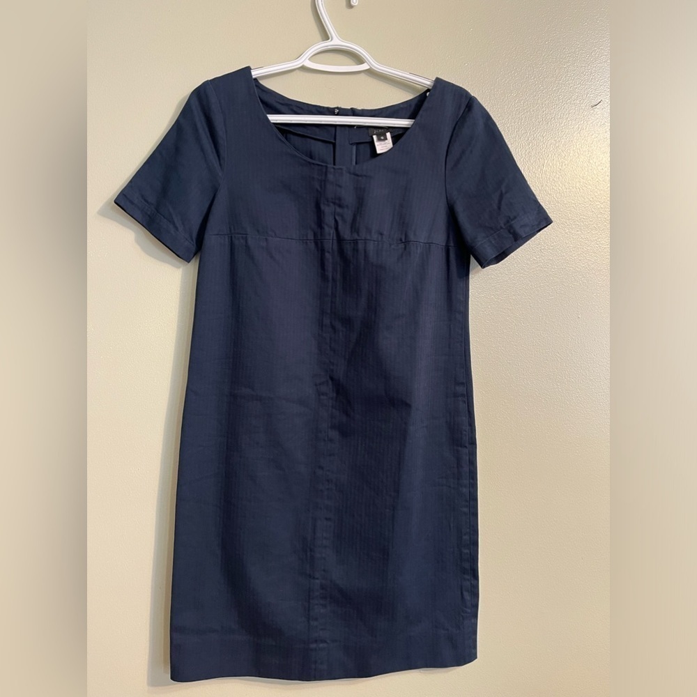 J Crew Womens Carrier Office Work Wear Cotton Back Zip Dress Navy Blue Sz 0 New